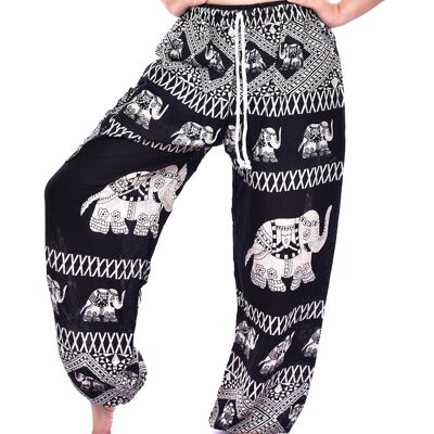 Bohotusk - Pantalones bombachos para niñas, color negro, elefante, toro, cordón en la cintura, (6 - 8 años)