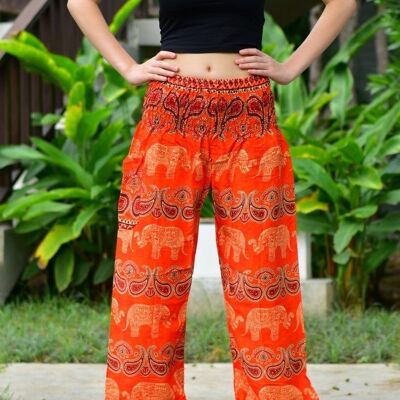 Bohotusk Kids Orange Elephant Grassland Print Pantalones bombachos elásticos con cintura fruncida, (6 - 8 años)