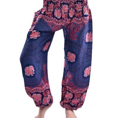 Bohotusk Purple Elephant Genie Print Elástico Smocked Cintura Mujer Harem Pantalones, Pequeño / Mediano (Talla 8 - 12)