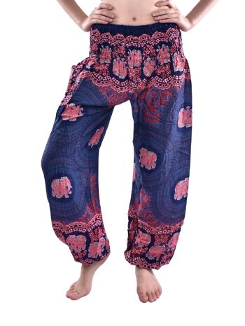 Bohotusk Purple Elephant Genie Print Pantalon sarouel pour femme à taille smockée élastiquée, Small / Medium (Taille 8 - 12)