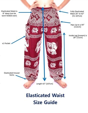 Bohotusk Red Elephant Savannah Print Élastique Smocked Waist Womens Harem Pants, Small / Medium (Taille 8 - 12) 2