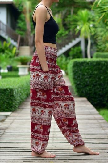 Bohotusk Red Elephant Savannah Print Élastique Smocked Waist Womens Harem Pants, Small / Medium (Taille 8 - 12) 4