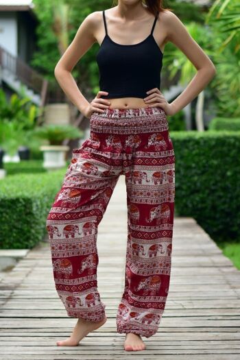 Bohotusk Red Elephant Savannah Print Élastique Smocked Waist Womens Harem Pants, Small / Medium (Taille 8 - 12) 5