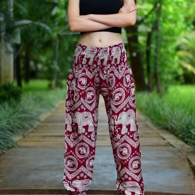 Bohotusk Kids Red Elephant Paradise Pantalones bombachos elásticos con cintura fruncida, (13 - 15 años)