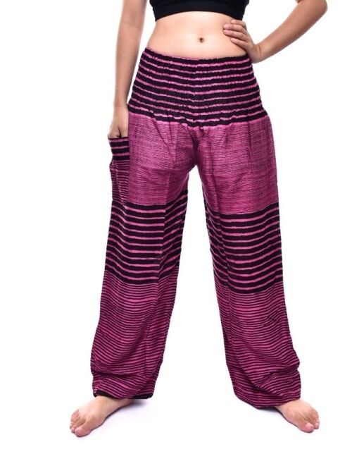 Bohotusk Kids Pink Patch Stripe Elasticated Smocked Waist Harem Pants , (9 - 12 Years)