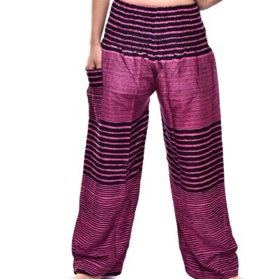 Bohotusk Kids Pink Patch Stripe Élastique Smocked Waist Harem Pants, (9 - 12 Years)