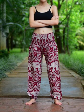 Bohotusk Red Elephant Paradise Print Pantalon sarouel pour femme à taille smockée élastiquée, Small / Medium (Taille 8 - 12) 3