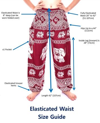Bohotusk Red Elephant Paradise Print Pantalon sarouel pour femme à taille smockée élastiquée, Small / Medium (Taille 8 - 12) 8