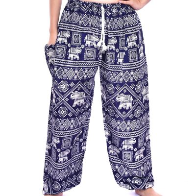 Pantalones bombachos para mujer con estampado de elefante azul marino de Bohotusk, cintura con lazo, grande/extragrande (talla 14 - 16)