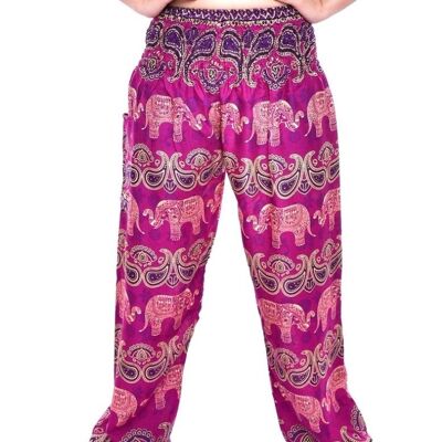 Bohotusk Pink Elephant Grassland Print Elástico Smocked Cintura Mujer Pantalones Harem Pantalones de maternidad alternativos, talla única (20 - 42 pulgadas de espera)