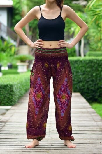 Bohotusk Purple Moonshine Print Pantalon sarouel pour femme à taille smockée élastiquée, Large / X-Large (Taille 14 - 16) 1