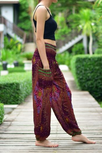 Bohotusk Purple Moonshine Print Pantalon sarouel pour femme à taille smockée élastiquée, Large / X-Large (Taille 14 - 16) 2