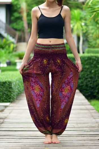 Bohotusk Purple Moonshine Print Pantalon sarouel pour femme à taille smockée élastiquée, Large / X-Large (Taille 14 - 16) 4