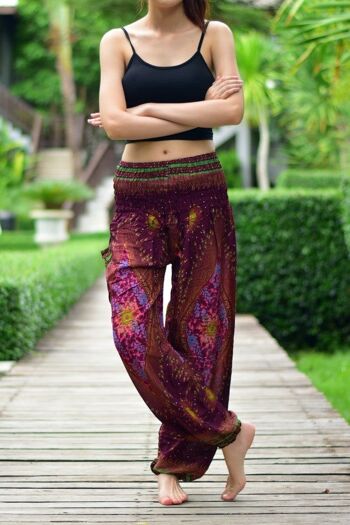 Bohotusk Purple Moonshine Print Pantalon sarouel pour femme à taille smockée élastiquée, Large / X-Large (Taille 14 - 16) 5