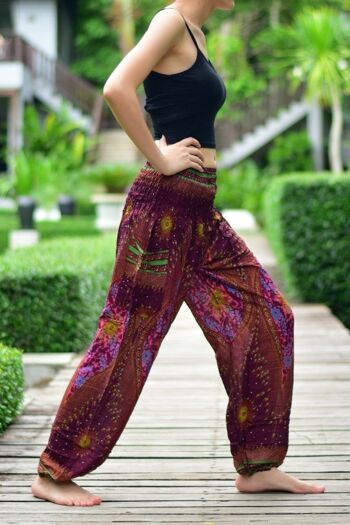 Bohotusk Purple Moonshine Print Pantalon sarouel pour femme à taille smockée élastiquée, Large / X-Large (Taille 14 - 16) 7