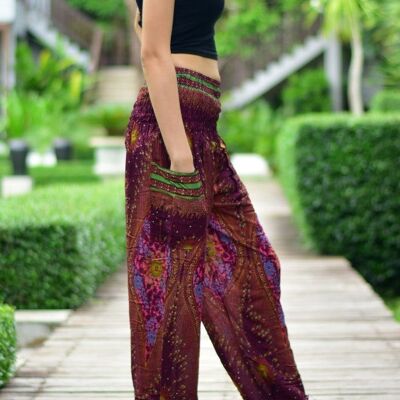 Bohotusk Purple Moonshine Print Pantalon sarouel pour femme à taille smockée élastiquée, 2XL / 3XL (Taille 18 - 20)