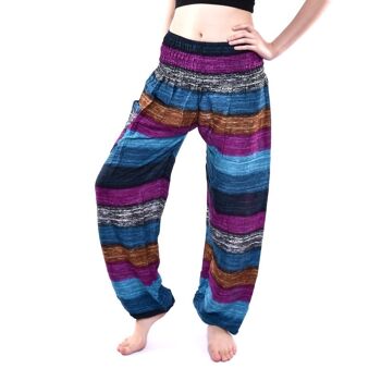 Bohotusk Purple Multi Stripe Print Elasticed Smocked Waist Womens Harem Pants, 2XL / 3XL (Taille 18 - 20) 6