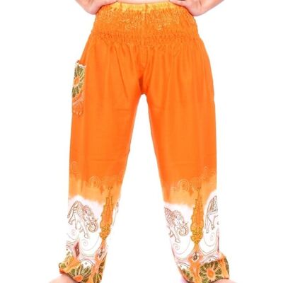 Bohotusk Orange Elephant Boro Print Elástico Smocked Cintura Mujer Harem Pantalones, Pequeño / Mediano (Talla 8 - 12)