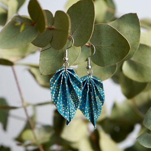 Boucles d'oreilles origami - Petites feuilles bleues canard