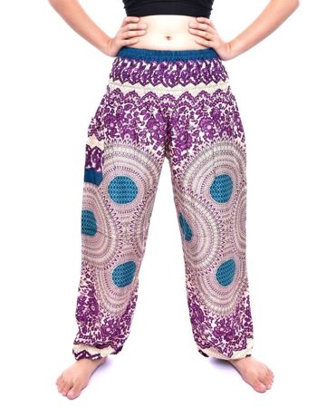 Bohotusk Purple Garden Swirl Print Pantalon sarouel pour femme à taille smockée élastiquée jusqu'à 3XL, Small / Medium (Taille 8 - 12) 3