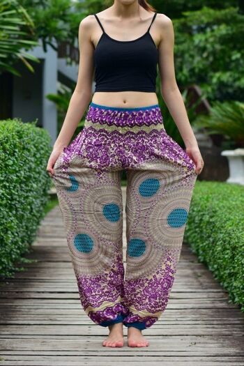 Bohotusk Purple Garden Swirl Print Pantalon sarouel pour femme à taille smockée élastiquée jusqu'à 3XL, Small / Medium (Taille 8 - 12) 6