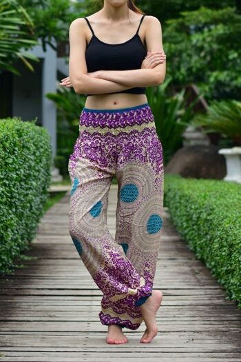 Bohotusk Purple Garden Swirl Print Pantalon sarouel pour femme à taille smockée élastiquée jusqu'à 3XL, Small / Medium (Taille 8 - 12) 7