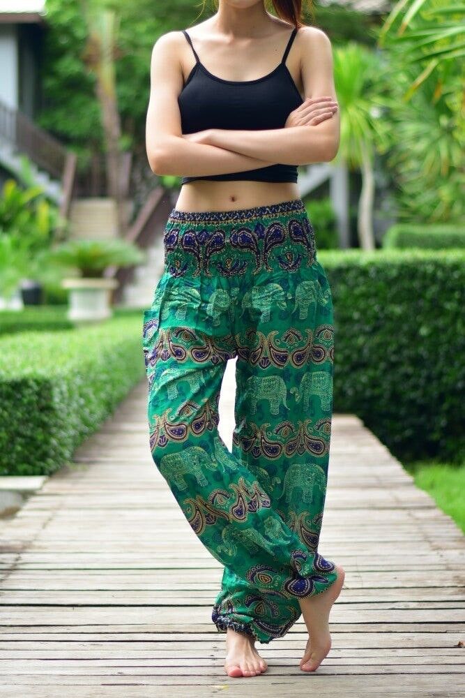 Elephant Pants Elephant Paisley Pattern - Thai Fisherman Pants & Harem Pants  for Men and Women