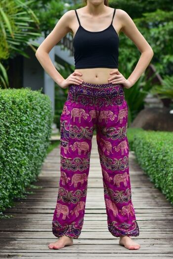 Bohotusk Pink Elephant Grassland Print Élastique Smocked Waist Womens Harem Pants, Large / X-Large (Taille 14 - 18) 2