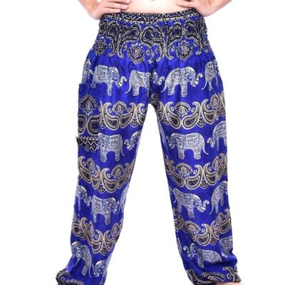 Bohotusk Kids Blue Elephant Grassland Pantalones bombachos elásticos con cintura fruncida, (13 - 15 años)