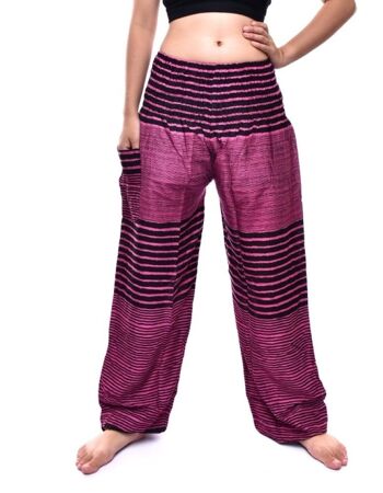 Bohotusk Pink Patch Stripe Print Élastique Smocked Waist Womens Harem Pants, Large / X-Large (Taille 14 - 16) 3