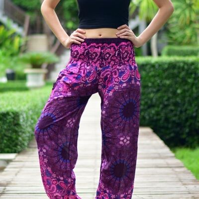 Bohotusk Purple Ink Splash Print Elástico Smocked Cintura Mujer Harem Pantalones, Grande / X-Large (Talla 14 - 16)