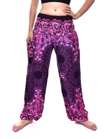 Bohotusk Purple Ink Splash Print Pantalon sarouel pour femme à taille smockée élastiquée, Large / X-Large (Taille 14 - 16) 2