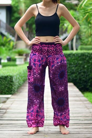 Bohotusk Purple Ink Splash Print Pantalon sarouel pour femme à taille smockée élastiquée, Large / X-Large (Taille 14 - 16) 4