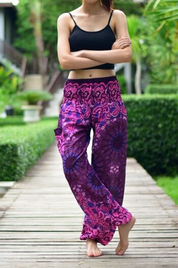 Bohotusk Purple Ink Splash Print Pantalon sarouel pour femme à taille smockée élastiquée, Large / X-Large (Taille 14 - 16) 6