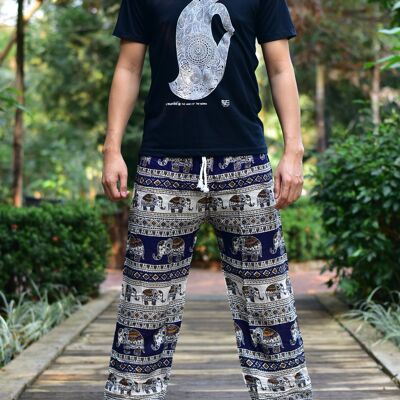 Bohotusk - Pantalones bombachos con estampado de elefante azul marino para hombre, cintura con cordón, mediano/grande (hombres)