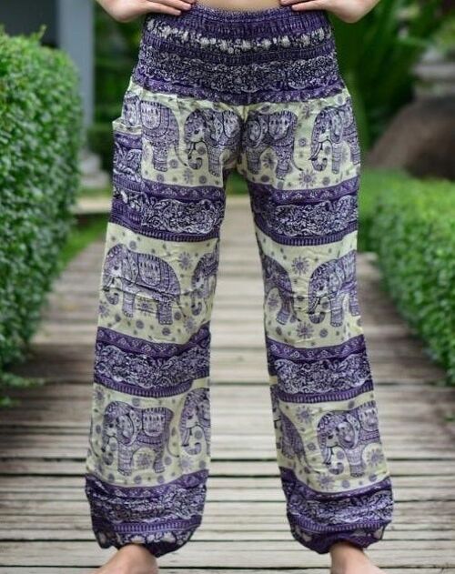 Bohotusk Mens Purple Elephant Herd Harem Pants Cord Tie Waist , Medium / Large (Mens)