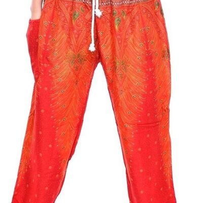 Bohotusk - Pantalones de harén con estampado de pavo real naranja para hombre, cordón en la cintura, mediano/grande (hombres)