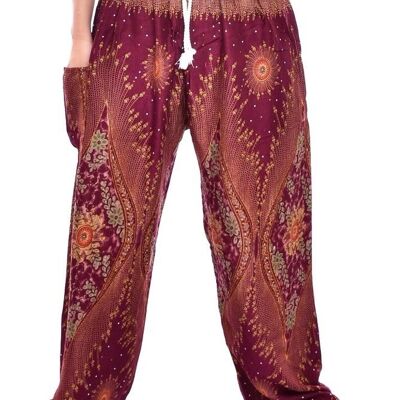 Bohotusk Mens Maroon Moonshine Print Harem Pantalones Cord Tie Waist, X-Large (Hombres)