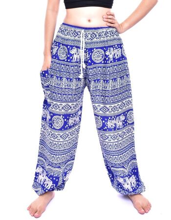 Bohotusk Blue Elephant Calf Print Womens Harem Pantalon Tie Waist, Large / X-Large (Taille 14 - 16) 1