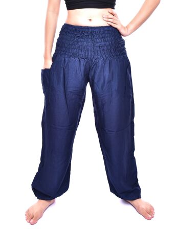 Bohotusk Pantalon sarouel pour femme à taille smockée élastiquée bleu marine, 2XL / 3XL (Taille 18 - 20) 2
