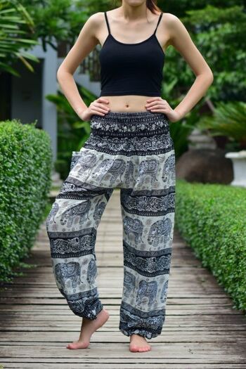 Bohotusk Womens Black Elephant Print Yoga Harem Pants Super Soft