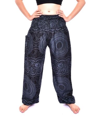 Bohotusk Black Night Glow Print Pantalon sarouel pour femme à taille smockée élastiquée, Large / X-Large (Taille 14 - 16) 2