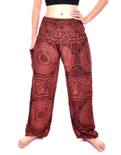 Bohotusk Brown Night Glow Print Elasticated Smocked Waist Womens Harem Pants , Large / X-Large (Size 14 - 18)