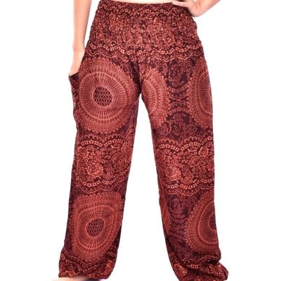 Bohotusk Brown Night Glow Print Pantalon sarouel pour femme à taille smockée élastiquée, 2XL / 3XL (Taille 18 - 22)