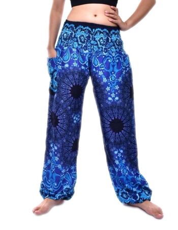 Bohotusk Blue Ink Splash Print Pantalon sarouel pour femme à taille smockée élastiquée, Small / Medium 3