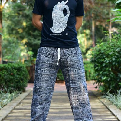 Bohotusk - Pantalones de harén con estampado de rayas negras para hombre, cintura con cordón, mediano/grande (hombres)