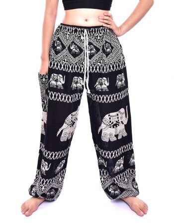 Bohotusk Black Elephant Bull Print Womens Harem Pants Tie Waist, Small / Medium (Taille 8 - 12) 6