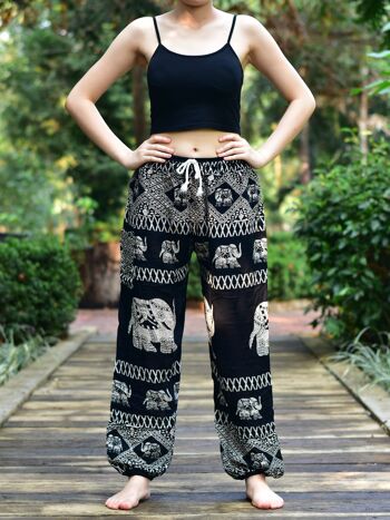 Bohotusk Black Elephant Bull Print Womens Harem Pants Tie Waist, Large / X-Large (Taille 14 - 16) 2