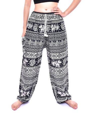 Bohotusk Black Elephant Calf Print Womens Harem Pants Tie Waist, Small / Medium (Taille 8 - 12) 4