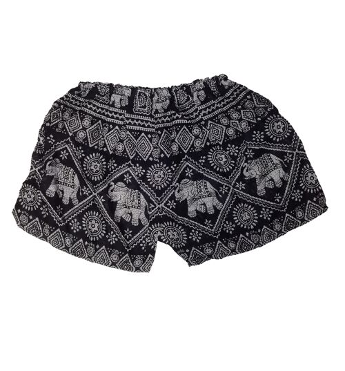 Bohotusk Black Elephant Nagu Print Harem Shorts , Small / Medium (Size 8 - 12)